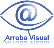 Logo de Arroba Visual, donde encontramos un ojo cuyo globo ocular es un "arroba", enlazado a las malabras Arroba y visual que se colocan lor debajo